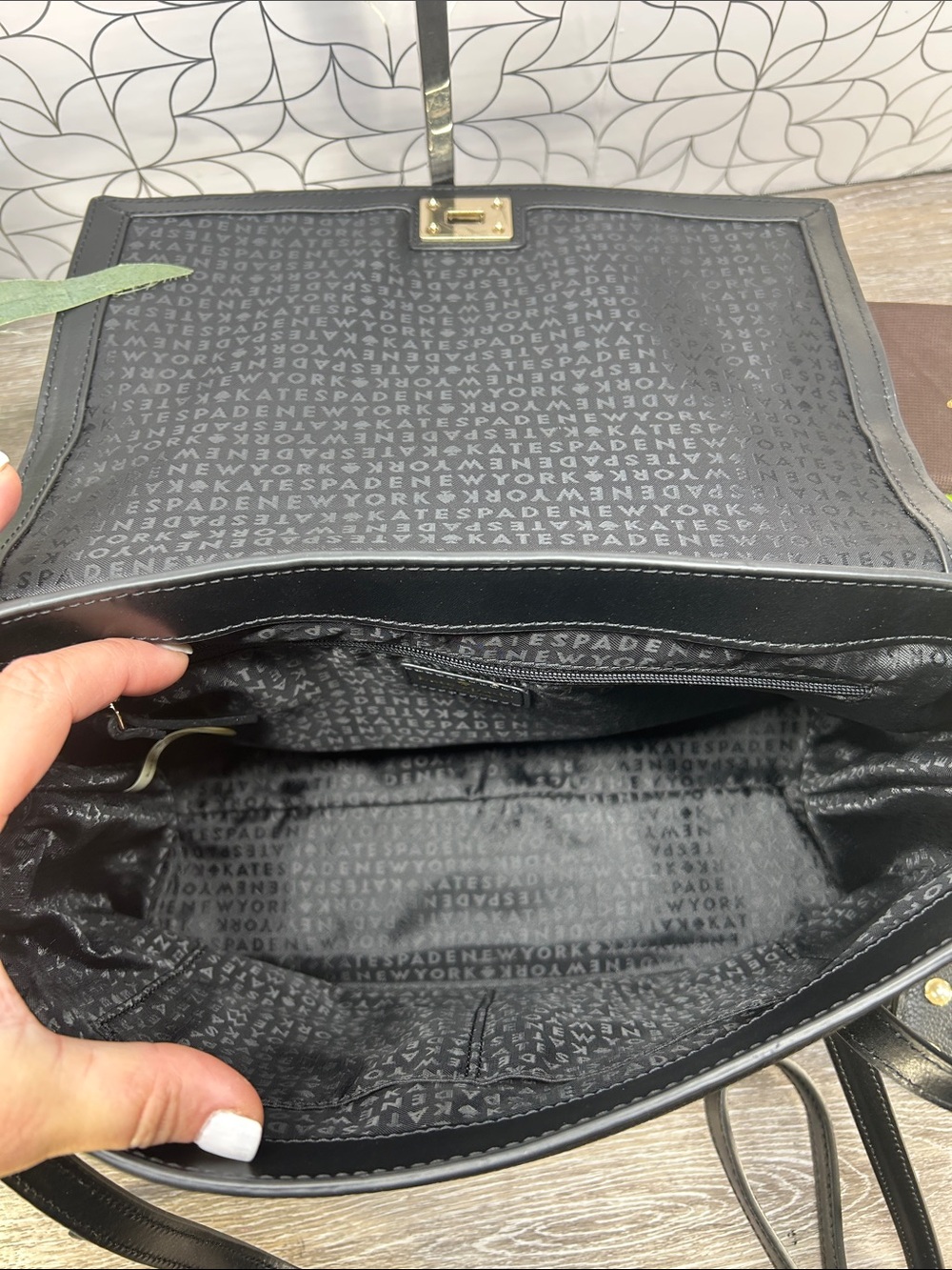 6552 kate spade Black Leather Satchel with Pearl Studs 270936552 - Picture 4 of 11